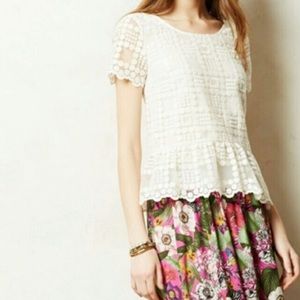 Leifsdottir White lace peplum top size 6